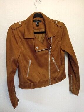 Forever 21 Faux Suede Cropped Moto Jacket - M